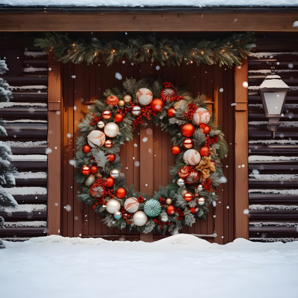 Toile de Fond Élégante de Couronne sur Porte en Bois de Noël RR8-181