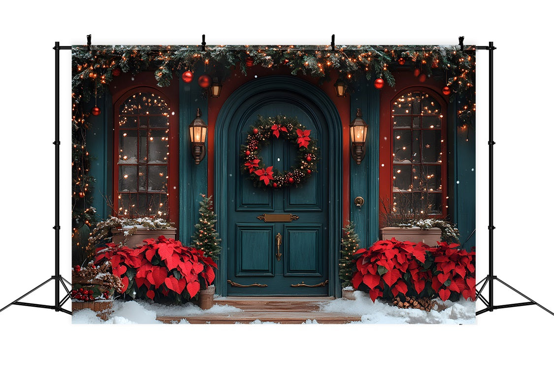 Toile de Fond de Porte Adornée de Poinsettia de Noël RR8-184