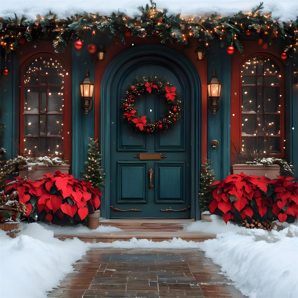 Toile de Fond de Porte Adornée de Poinsettia de Noël RR8-184