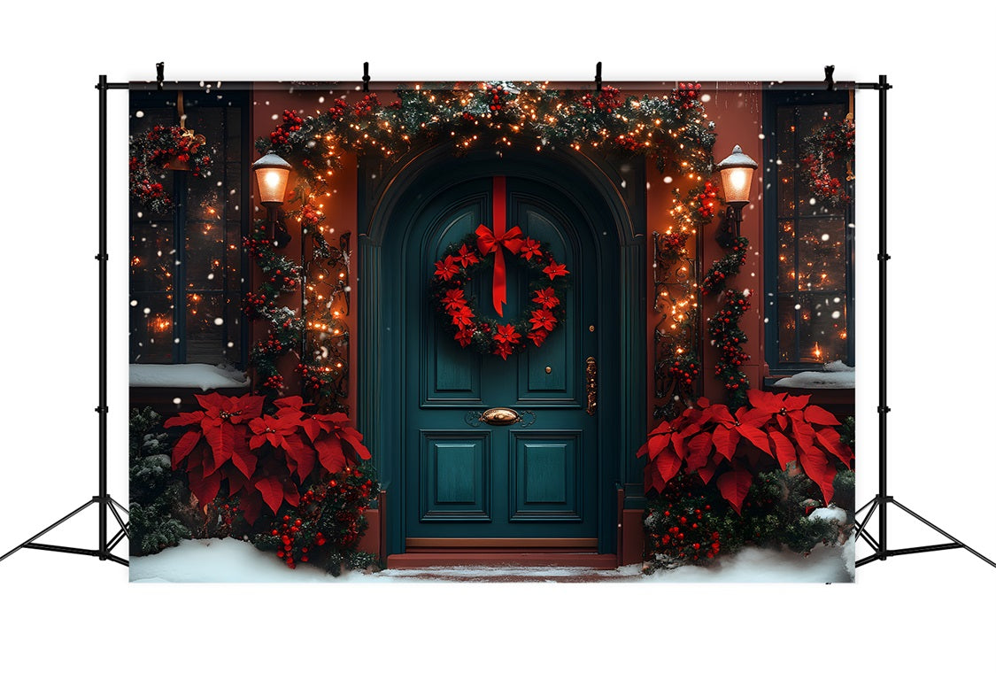 Toile de Fond d'Entrée Étincelante Rouge et Verte de Noël RR8-185