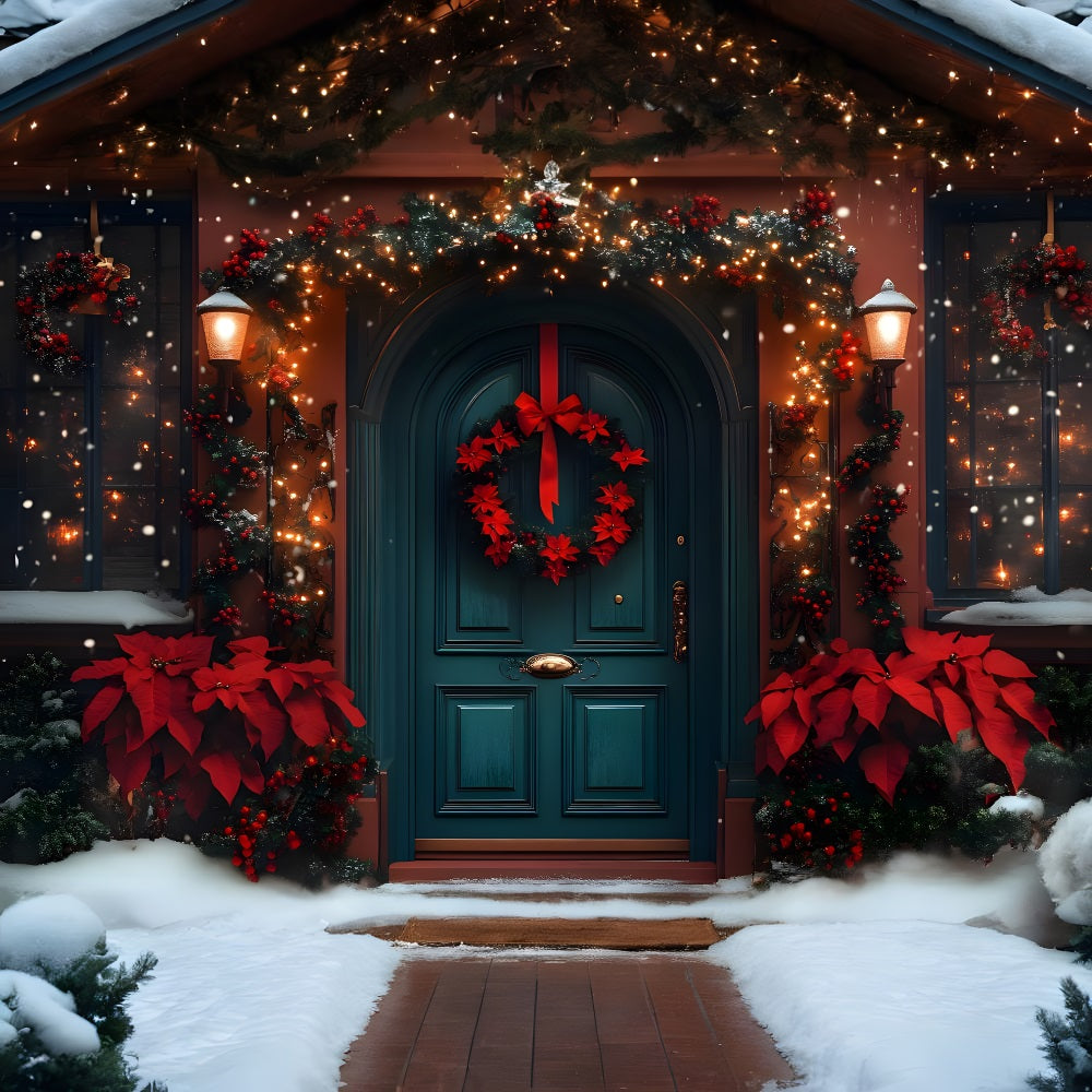 Toile de Fond d'Entrée Étincelante Rouge et Verte de Noël RR8-185
