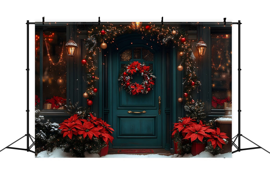 Toile de Fond de Porte Décorée de Couronne de Noël RR8-186