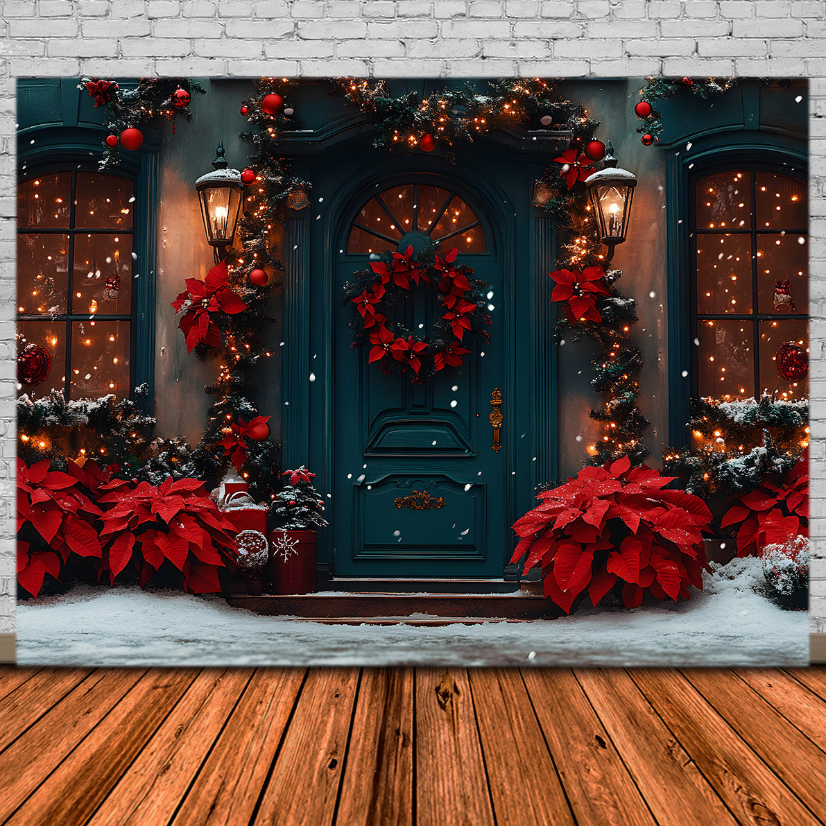 Toile de Fond d'Entrée Festive Rouge et Verte de Noël RR8-187