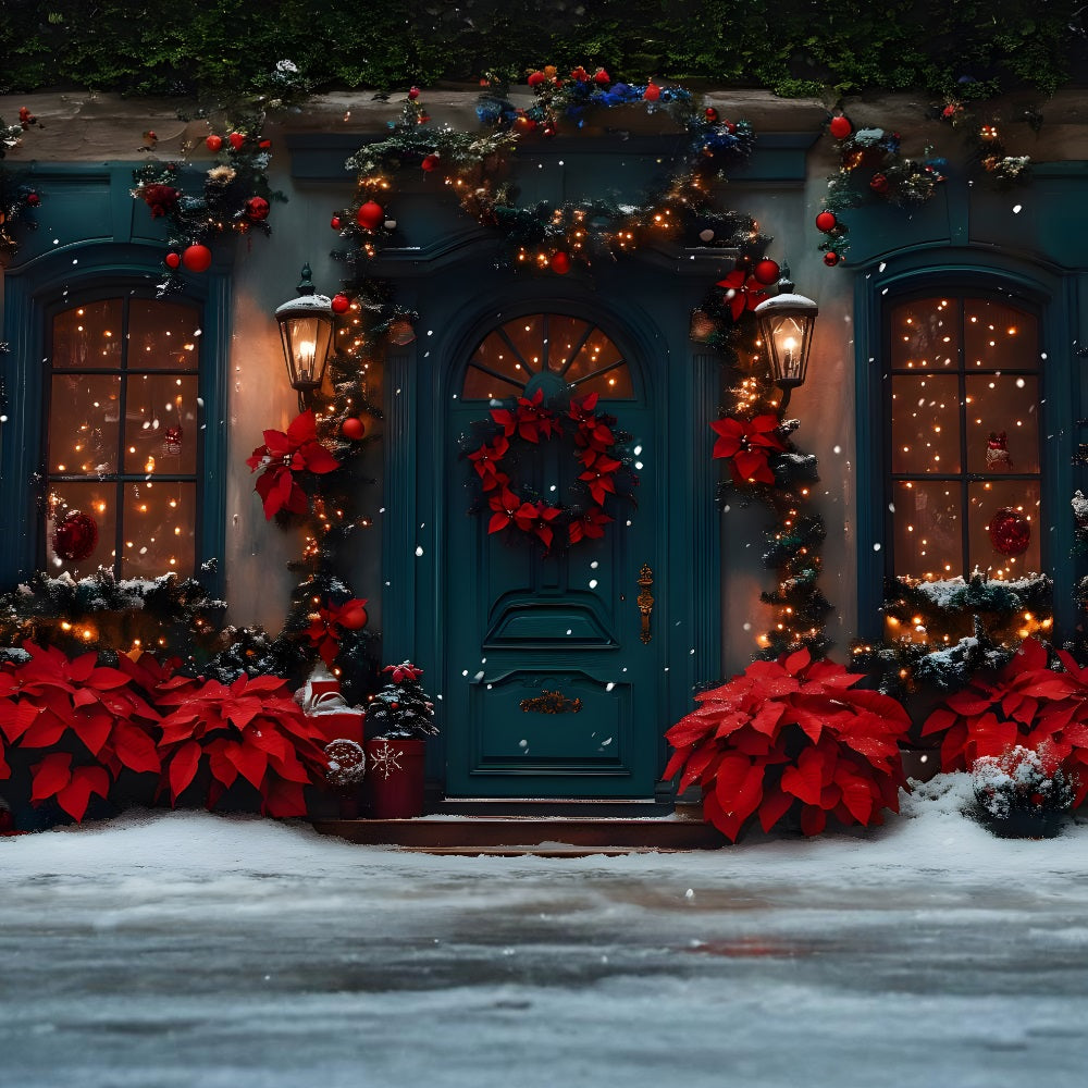 Toile de Fond d'Entrée Festive Rouge et Verte de Noël RR8-187