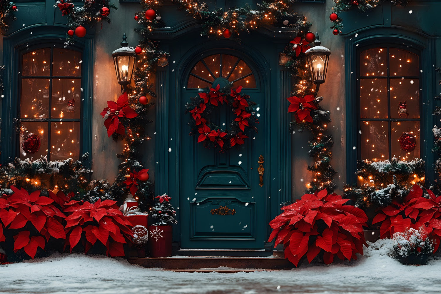 Toile de Fond d'Entrée Festive Rouge et Verte de Noël RR8-187