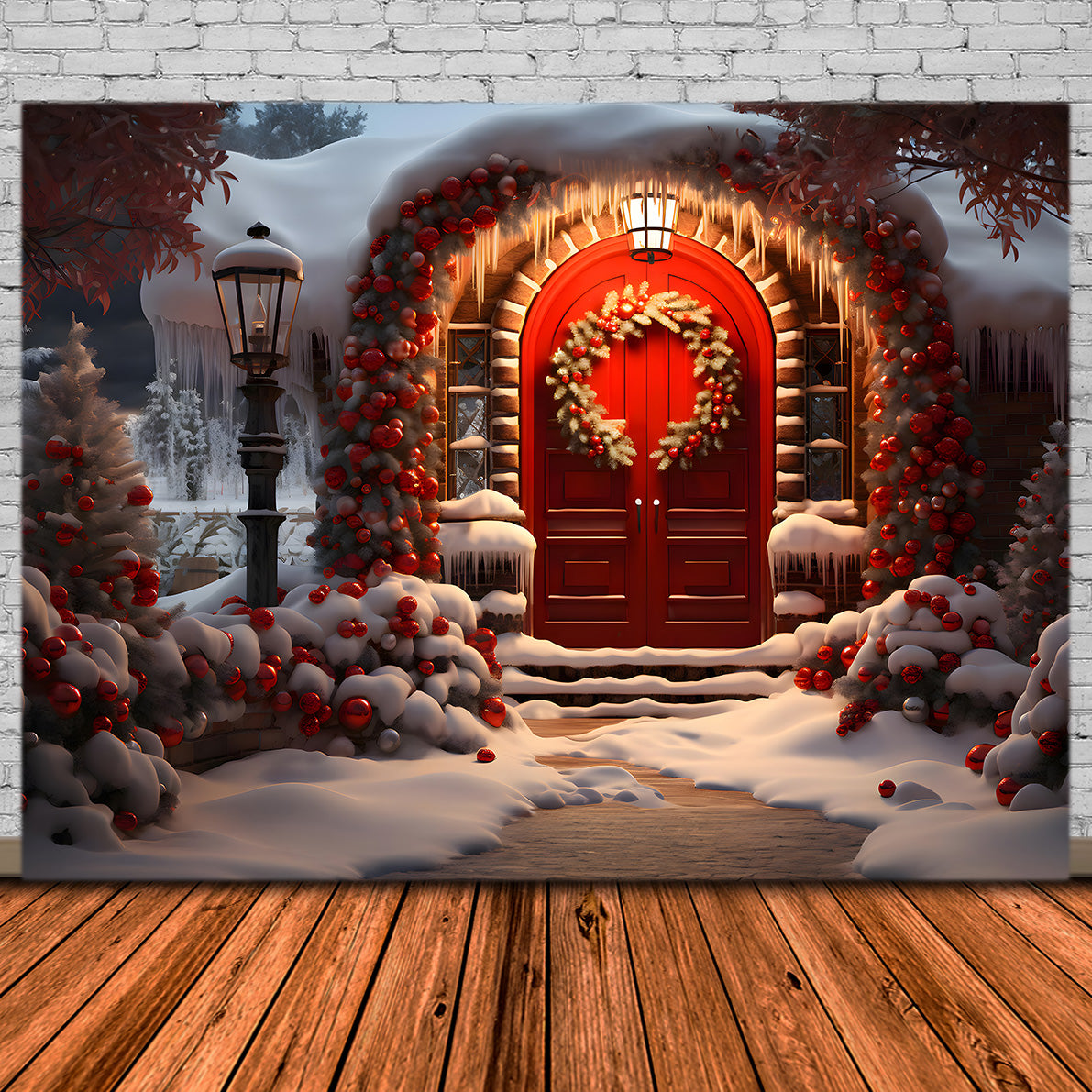 Toile de Fond de Porte Rouge Confortable de Noël RR8-189