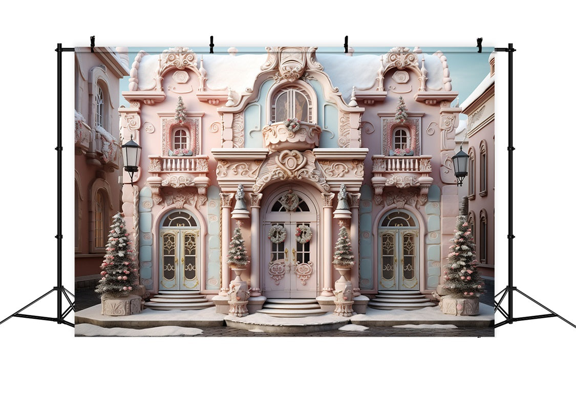 Toile de Fond de Château en Bonbon Rose de Noël RR8-191