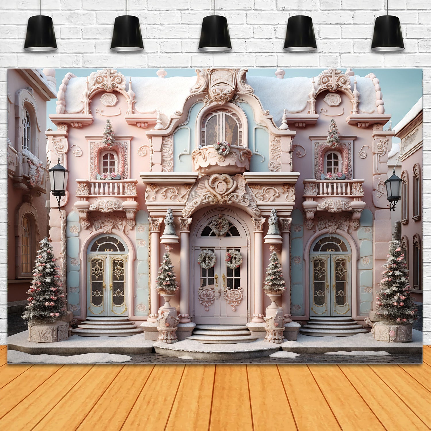 Toile de Fond de Château en Bonbon Rose de Noël RR8-191
