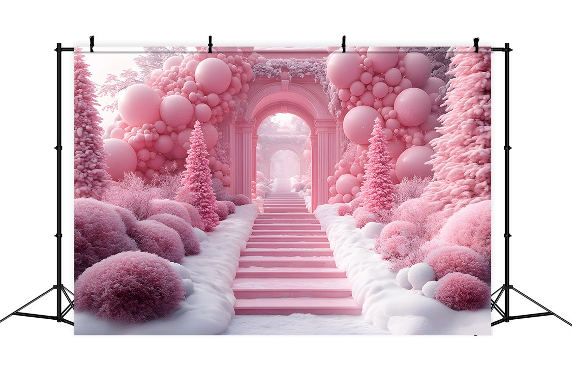 Toile de Fond de Pays des Merveilles avec Ballons Roses de Noël RR8-192