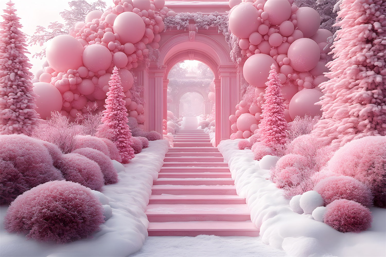 Toile de Fond de Pays des Merveilles avec Ballons Roses de Noël RR8-192