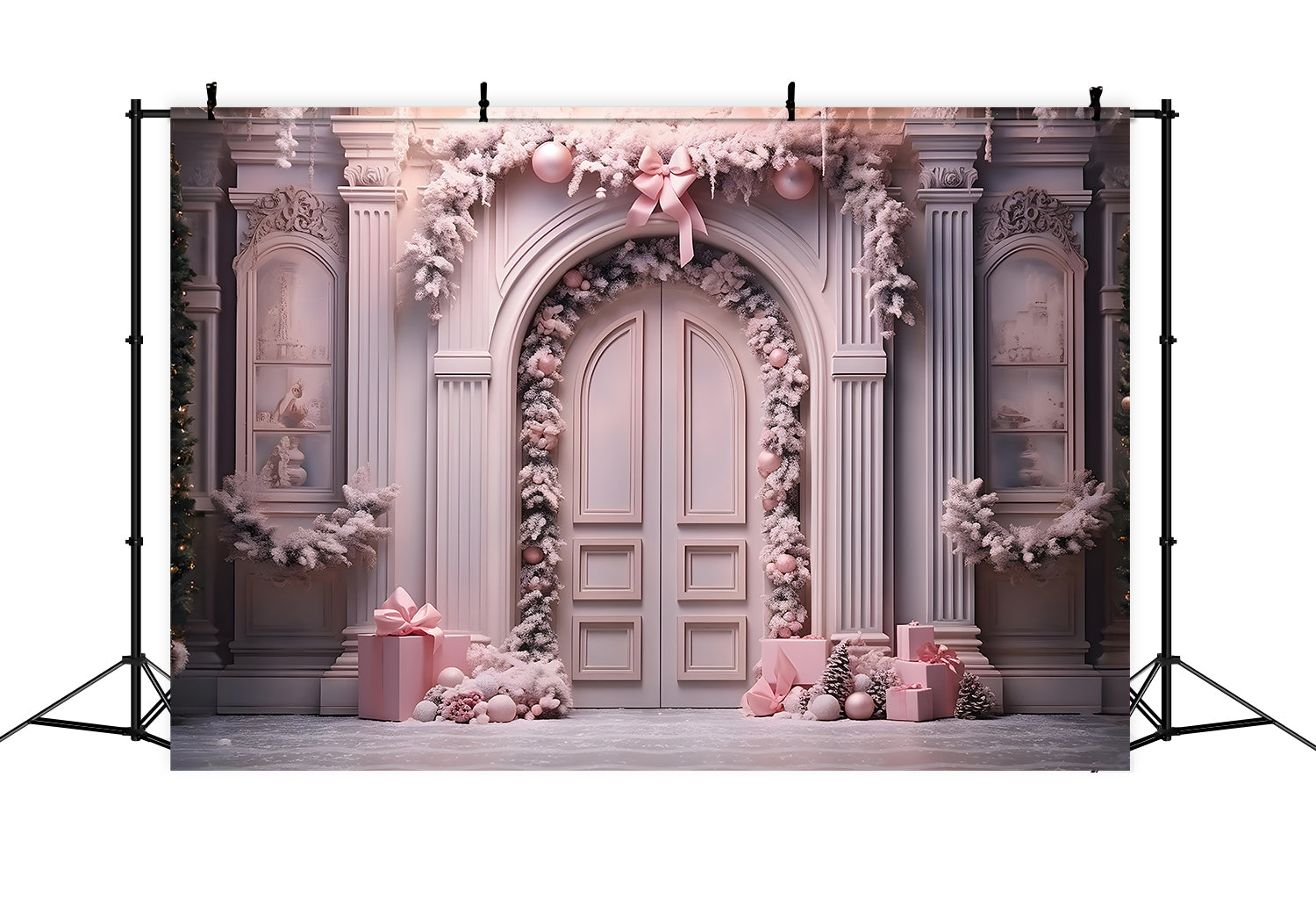 Toile de Fond Élégante d'Arche Rose de Noël RR8-193
