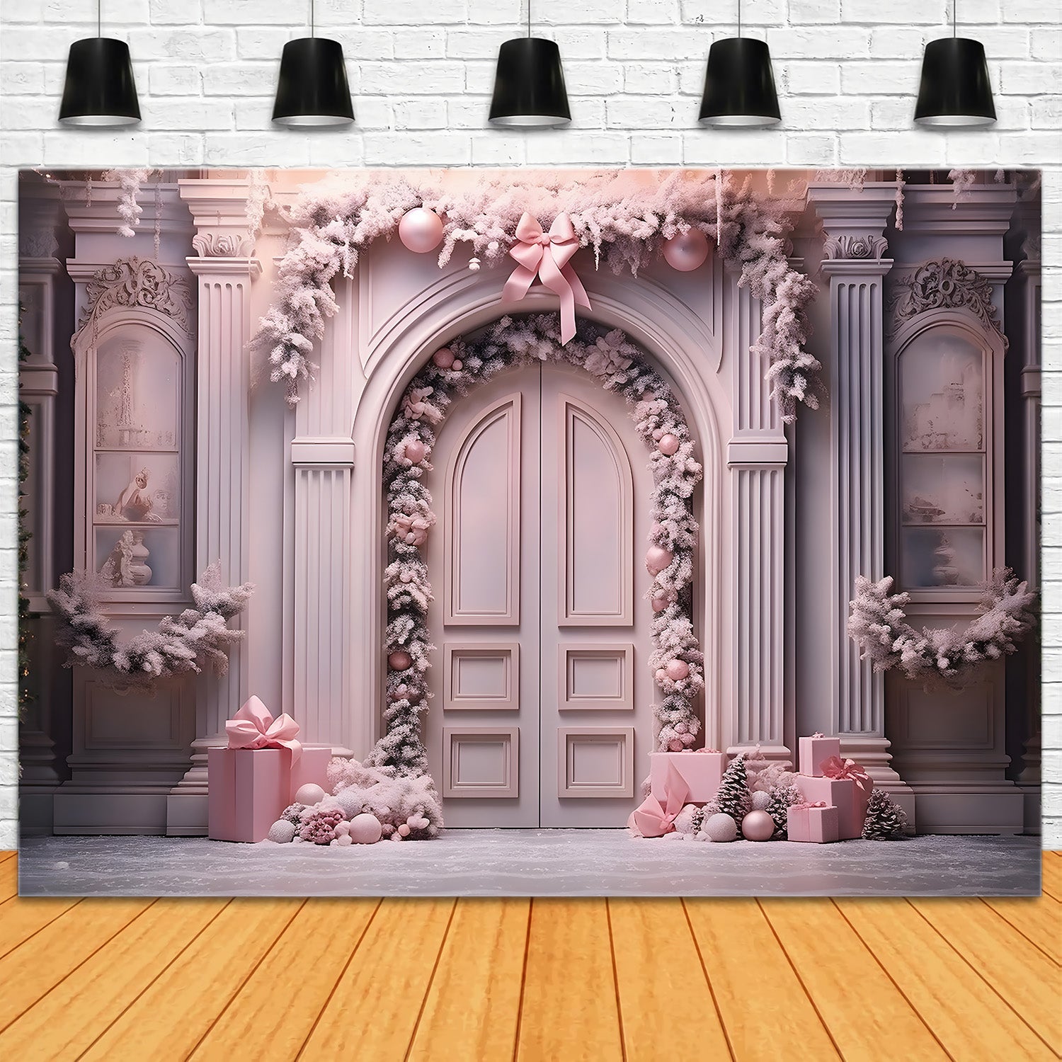 Toile de Fond Élégante d'Arche Rose de Noël RR8-193
