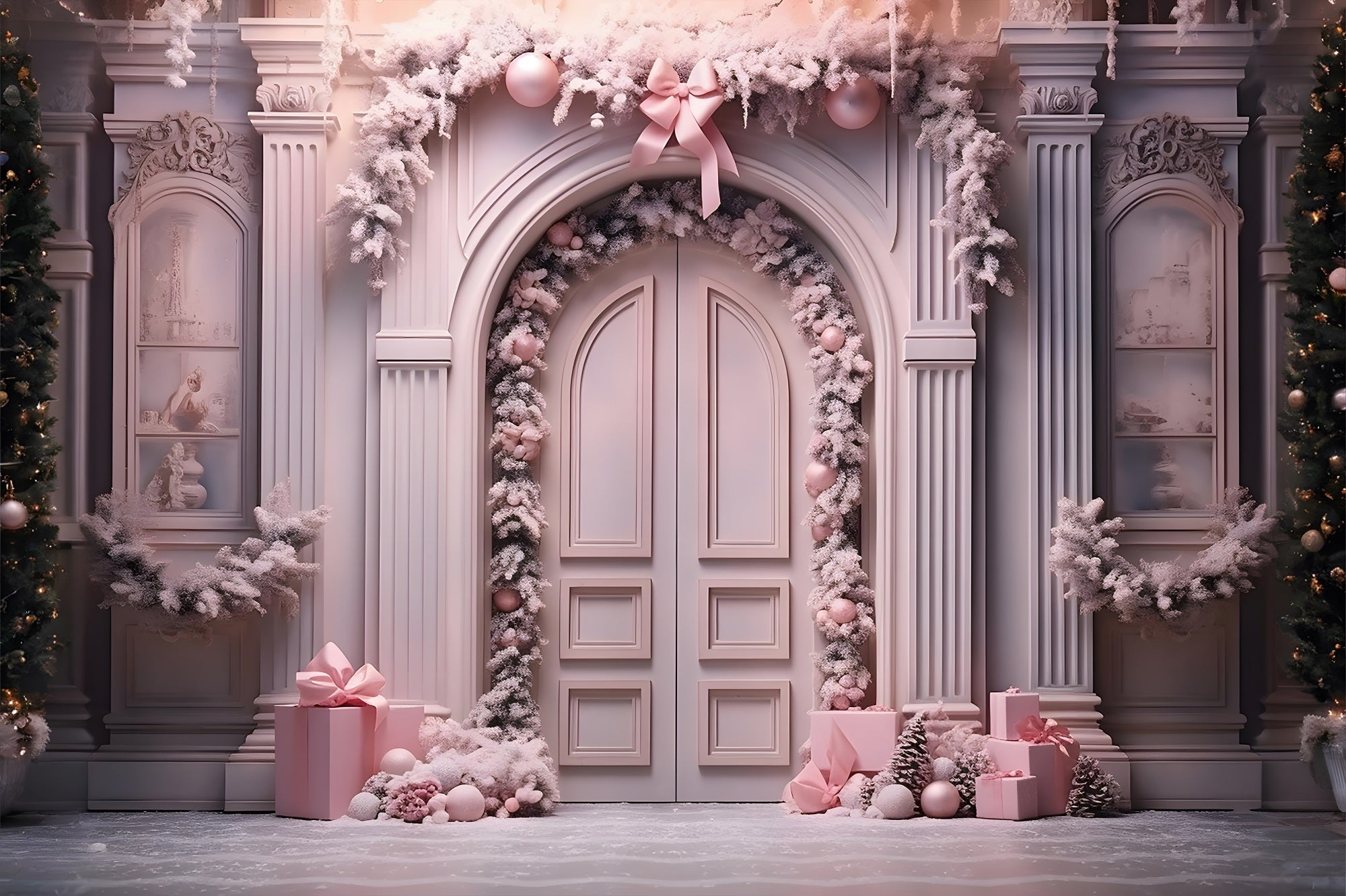 Toile de Fond Élégante d'Arche Rose de Noël RR8-193