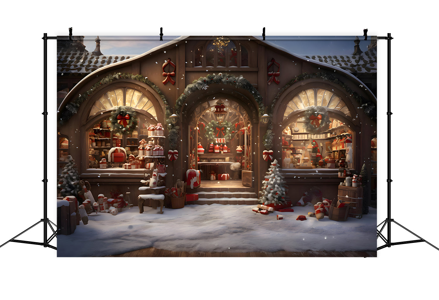 Toile de Fond de Vitrine Festive de Magasin de Bonbons de Noël RR8-196