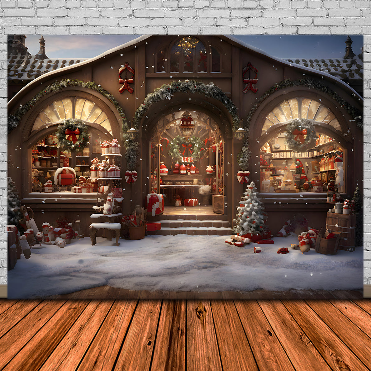 Toile de Fond de Vitrine Festive de Magasin de Bonbons de Noël RR8-196