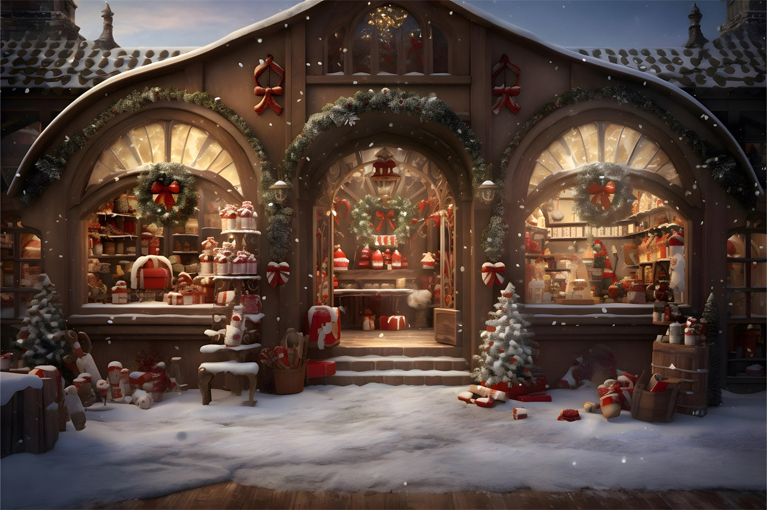 Toile de Fond de Vitrine Festive de Magasin de Bonbons de Noël RR8-196