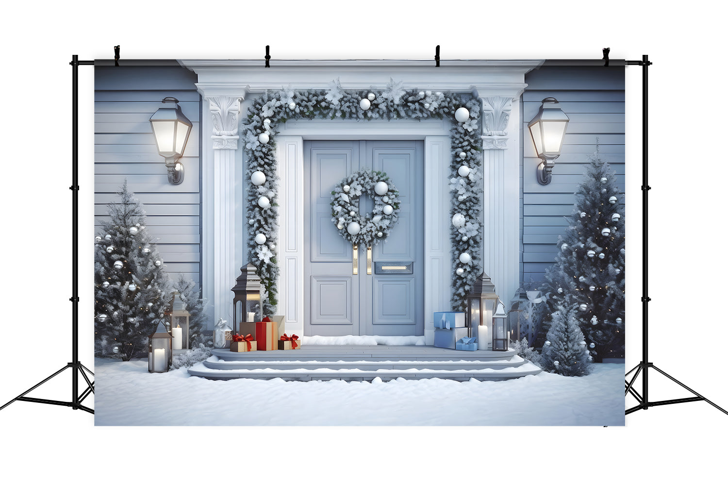 Toile de Fond de Porte Blanche Hivernale de Noël RR8-198