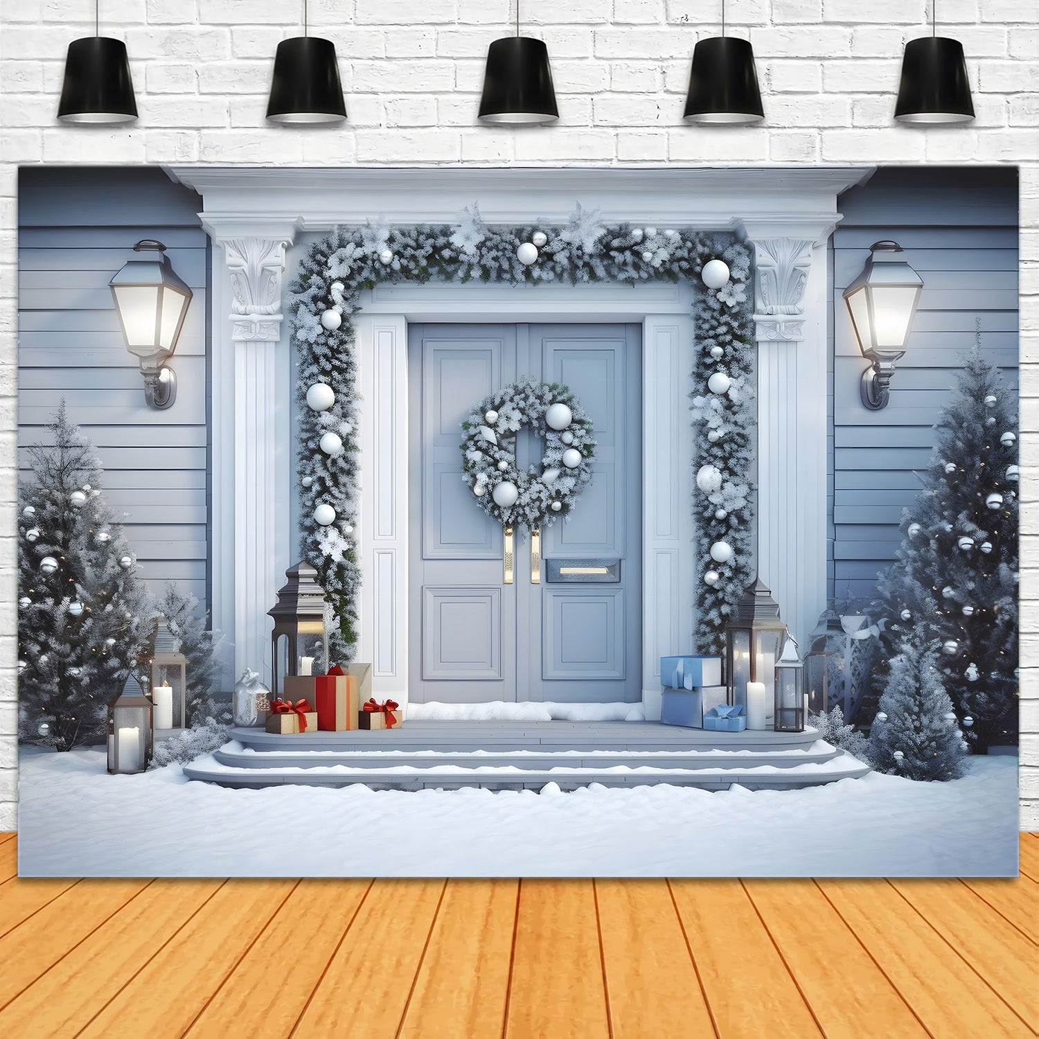 Toile de Fond de Porte Blanche Hivernale de Noël RR8-198