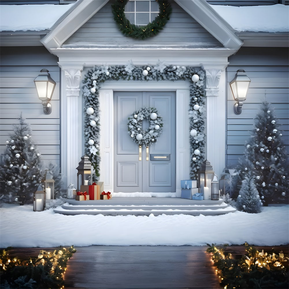 Toile de Fond de Porte Blanche Hivernale de Noël RR8-198