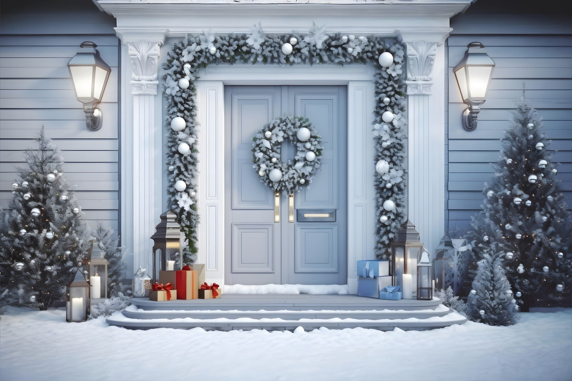 Toile de Fond de Porte Blanche Hivernale de Noël RR8-198