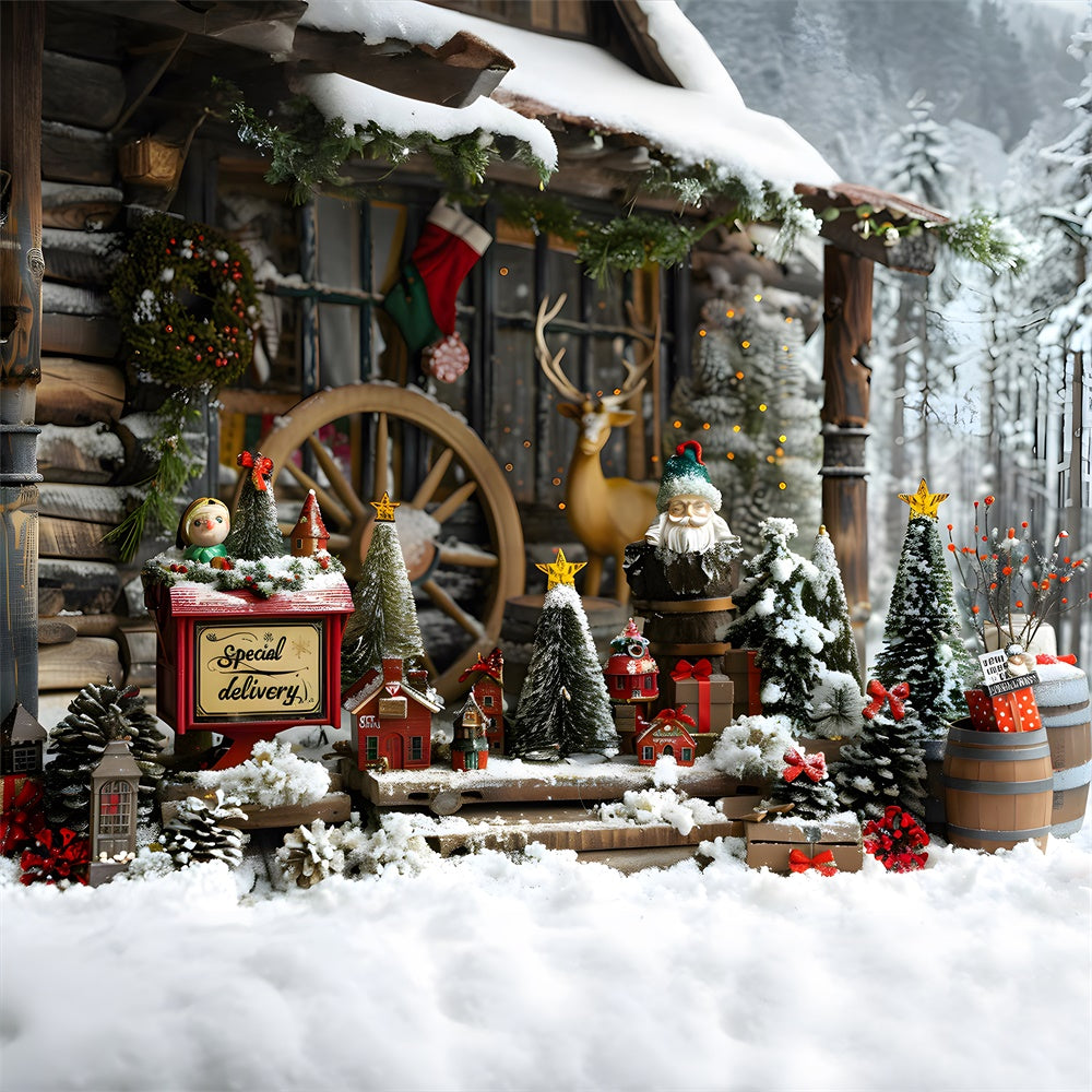 Toile de fond Décors Sapins et Neige de Noël RR8-20