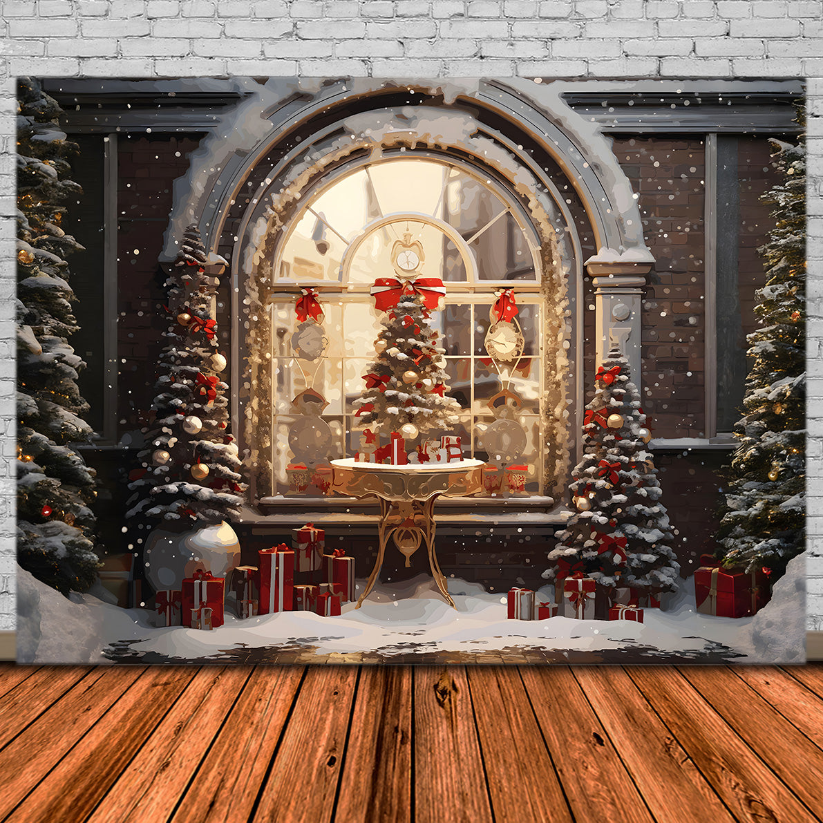 Toile de Fond Élégante de Porte Blanche de Noël RR8-202