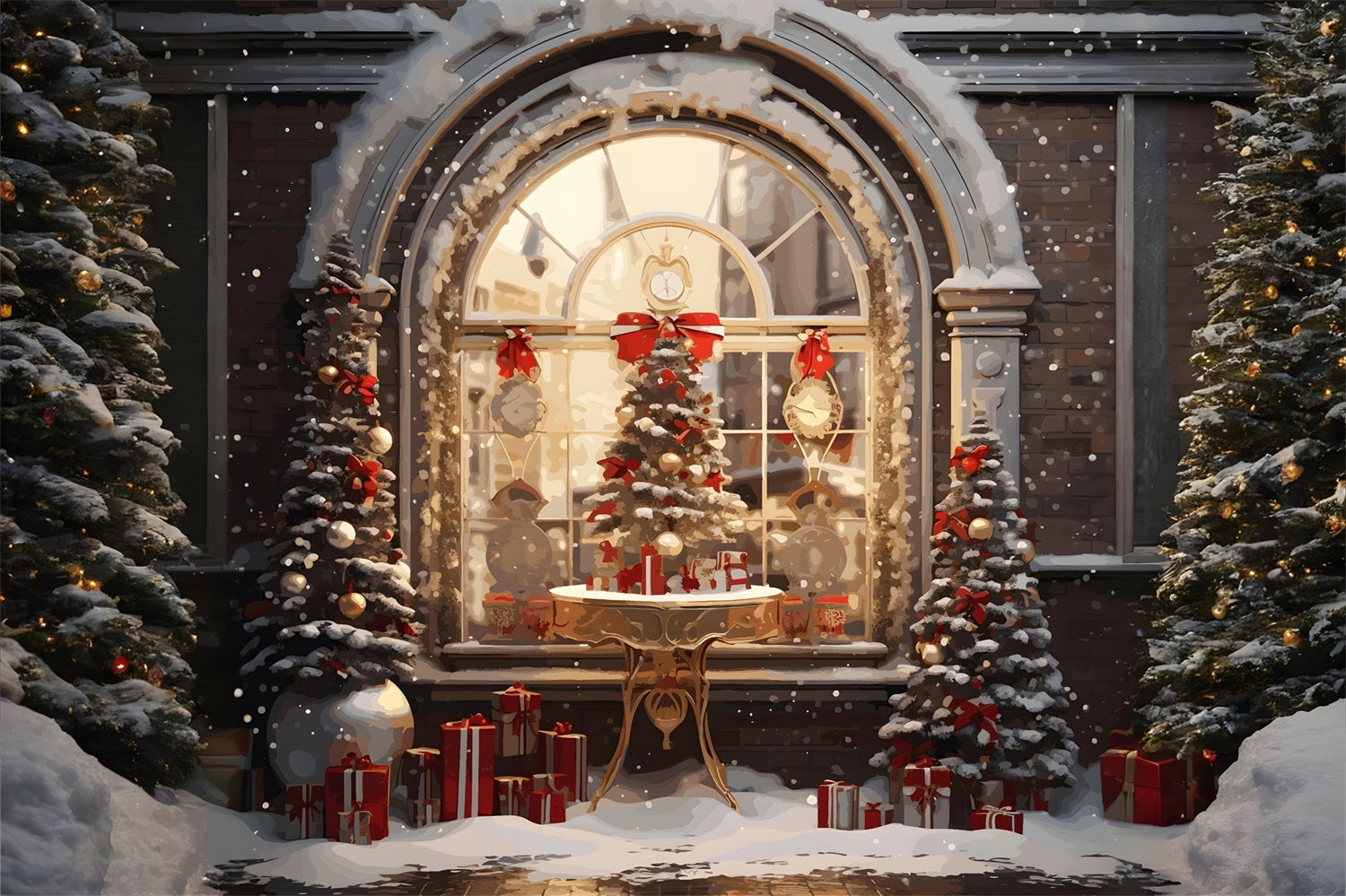 Toile de Fond Élégante de Porte Blanche de Noël RR8-202