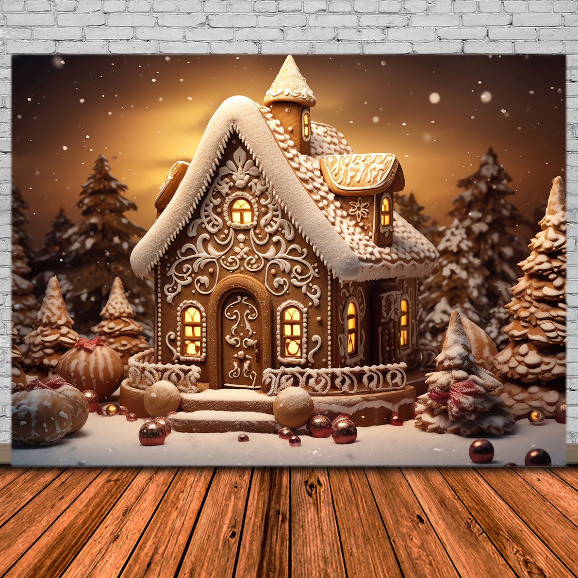 Toile de Fond de Grange Hivernale Enchantée de Noël RR8-207