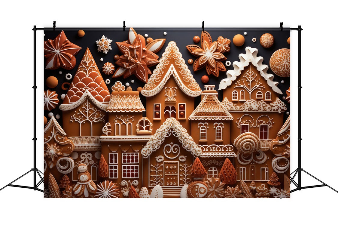 Toile de Fond de Chalet en Pain d'Épices avec Bonbons de Noël RR8-208