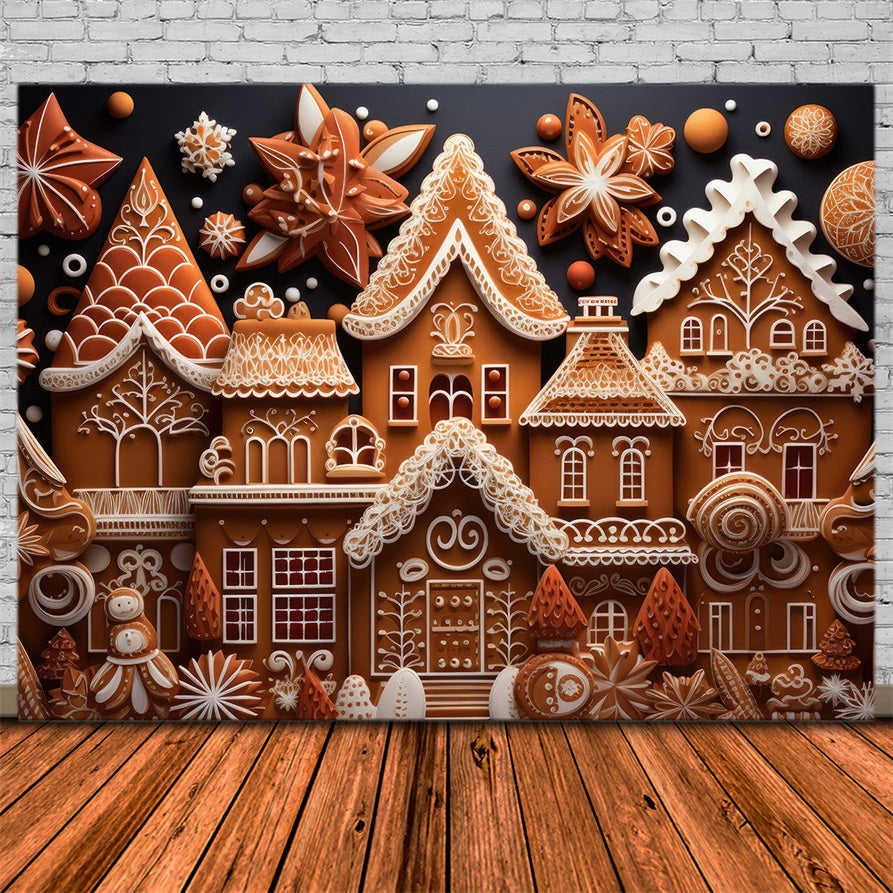 Toile de Fond de Chalet en Pain d'Épices avec Bonbons de Noël RR8-208