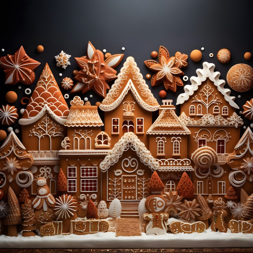 Toile de Fond de Chalet en Pain d'Épices avec Bonbons de Noël RR8-208