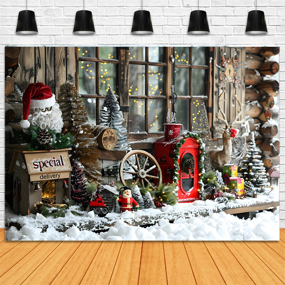 Toile de fond Maison en Bois Décorée de Neige de Noël RR8-21