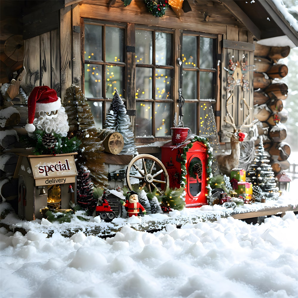 Toile de fond Maison en Bois Décorée de Neige de Noël RR8-21