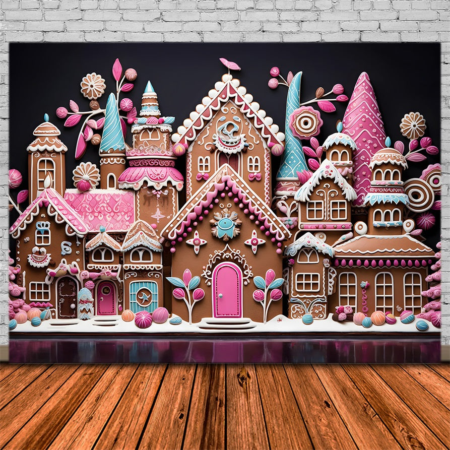 Toile de Fond Colorée de Chalet en Pain d'Épices de Noël RR8-214