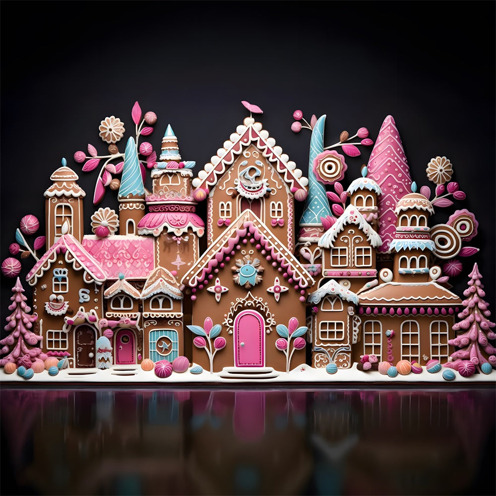 Toile de Fond Colorée de Chalet en Pain d'Épices de Noël RR8-214