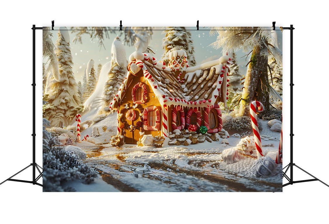 Toile de Fond de Maison Enneigée au Coucher du Soleil de Noël RR8-215