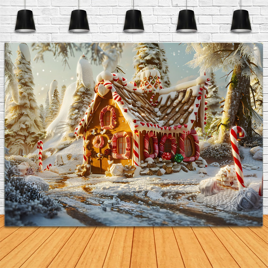 Toile de Fond de Maison Enneigée au Coucher du Soleil de Noël RR8-215