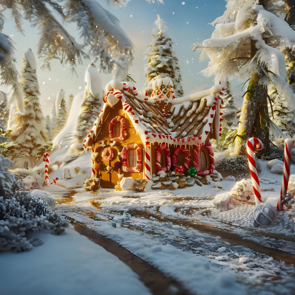 Toile de Fond de Maison Enneigée au Coucher du Soleil de Noël RR8-215