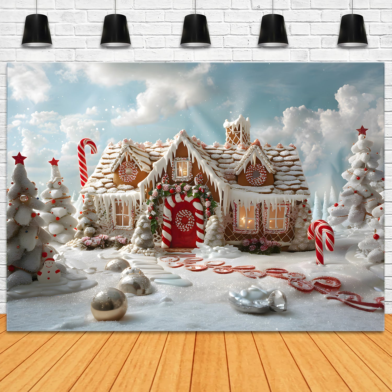 Toile de Fond de Maison Enneigée au Lever du Soleil de Noël RR8-216