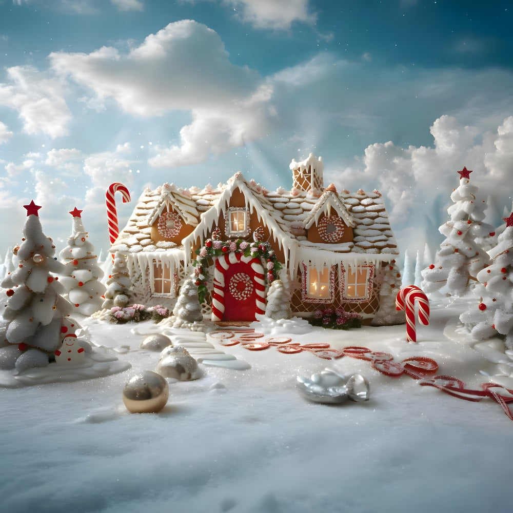 Toile de Fond de Maison Enneigée au Lever du Soleil de Noël RR8-216