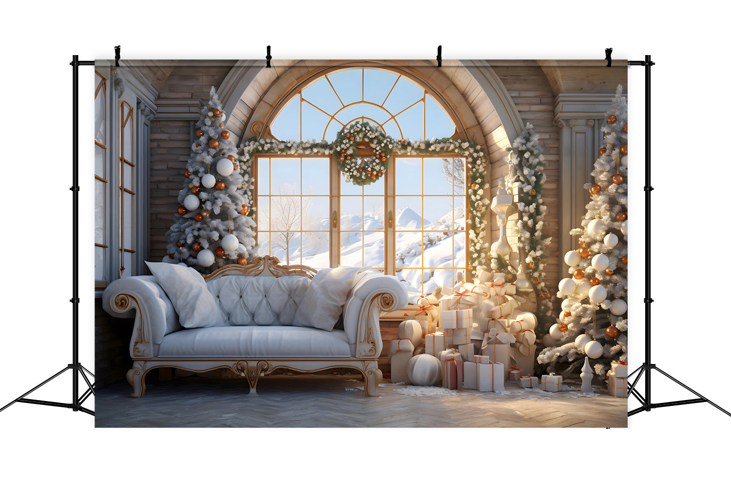 Toile de Fond Confortable de Salon Enneigé de Noël RR8-218