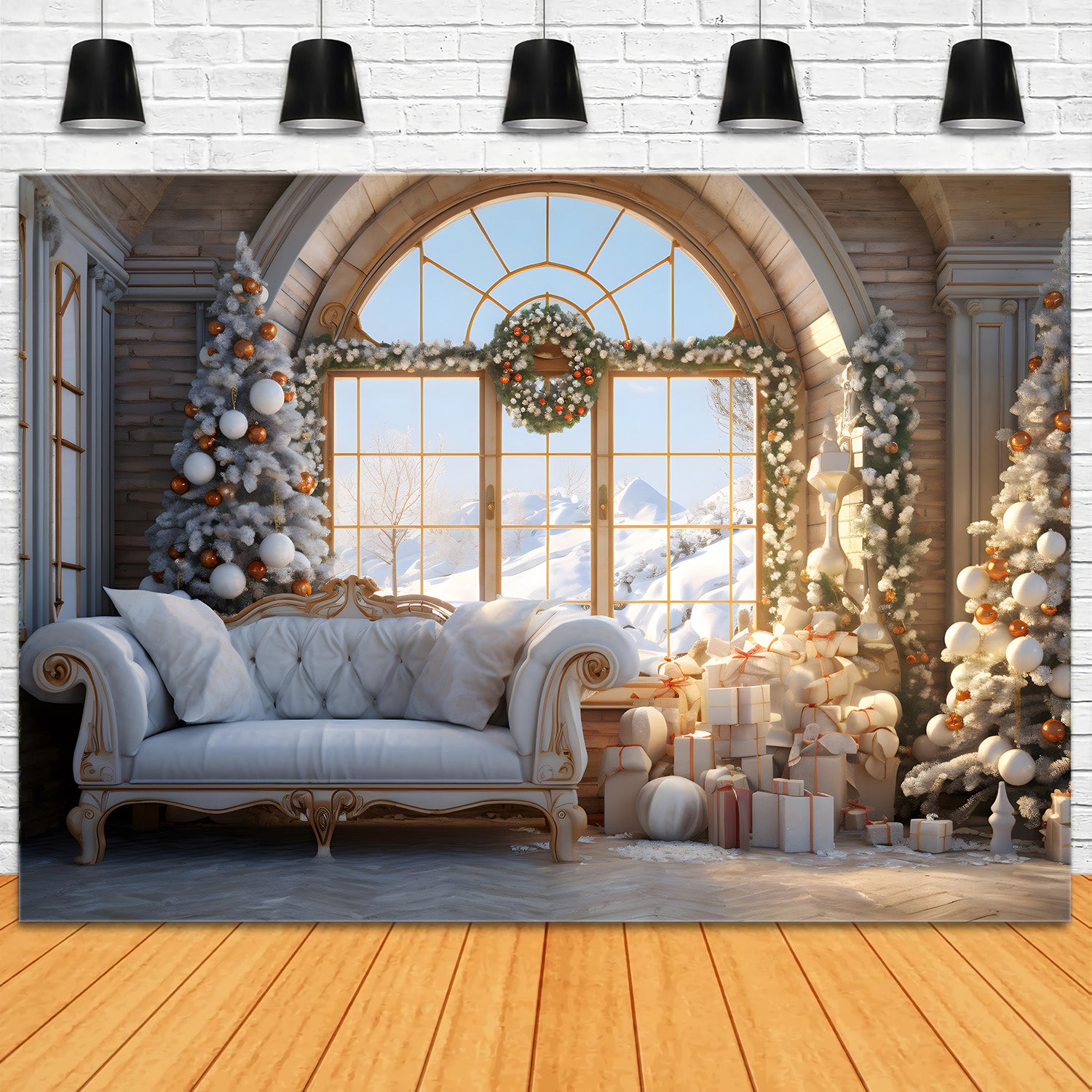 Toile de Fond Confortable de Salon Enneigé de Noël RR8-218