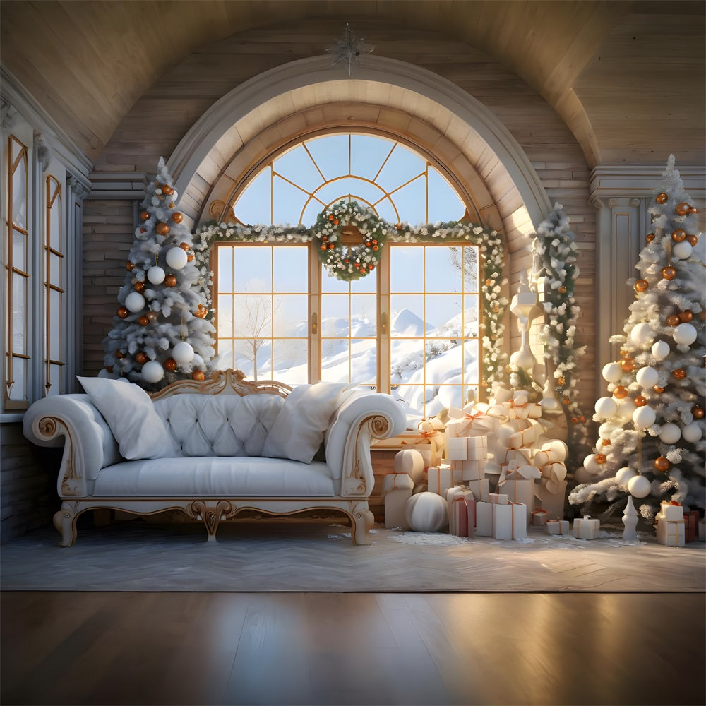 Toile de Fond Confortable de Salon Enneigé de Noël RR8-218