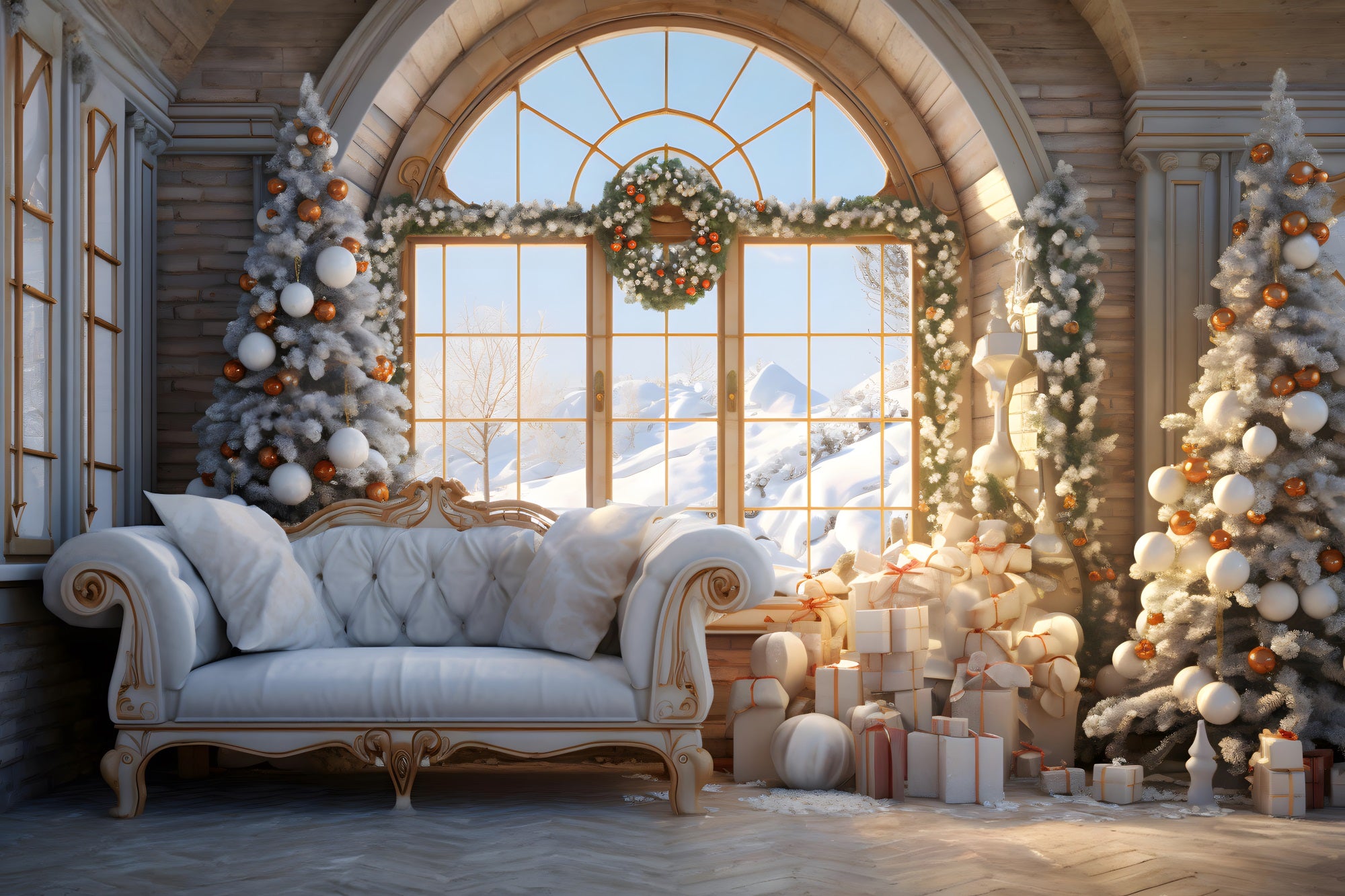 Toile de Fond Confortable de Salon Enneigé de Noël RR8-218