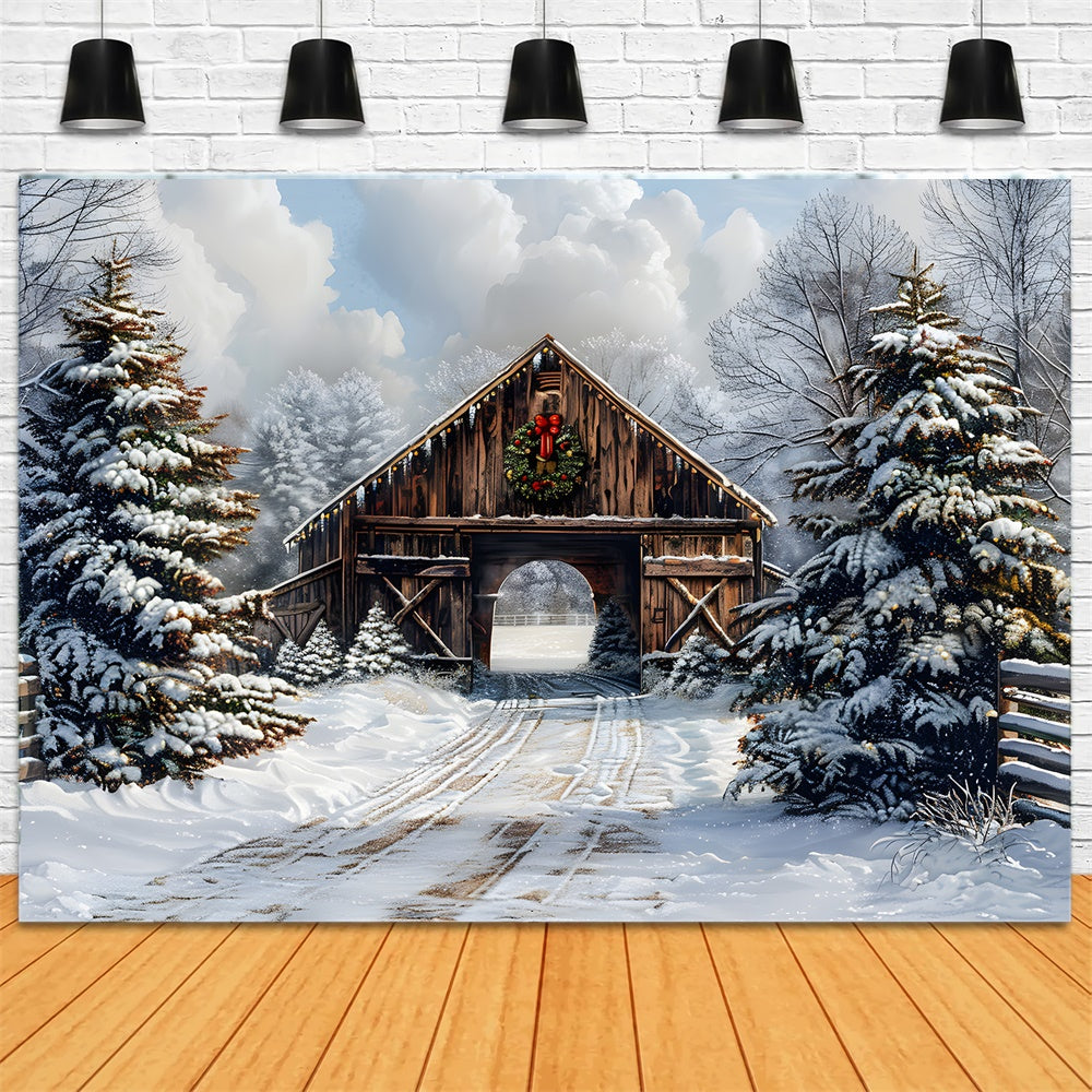 Toile de fond Cabane Bois Couverte de Neige de Noël RR8-22