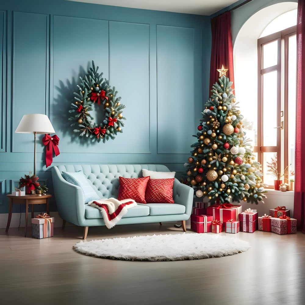 Toile de Fond de Salon Confortable avec Accents Rouges de Noël RR8-227