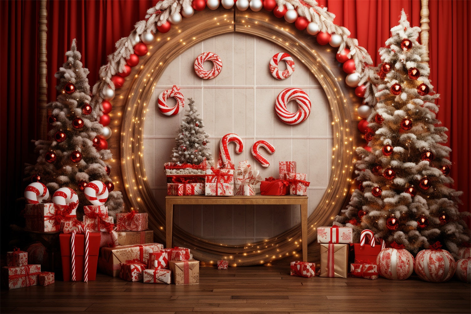 Toile de Fond de Pays des Merveilles avec Sucre d'Orge Festif de Noël RR8-228