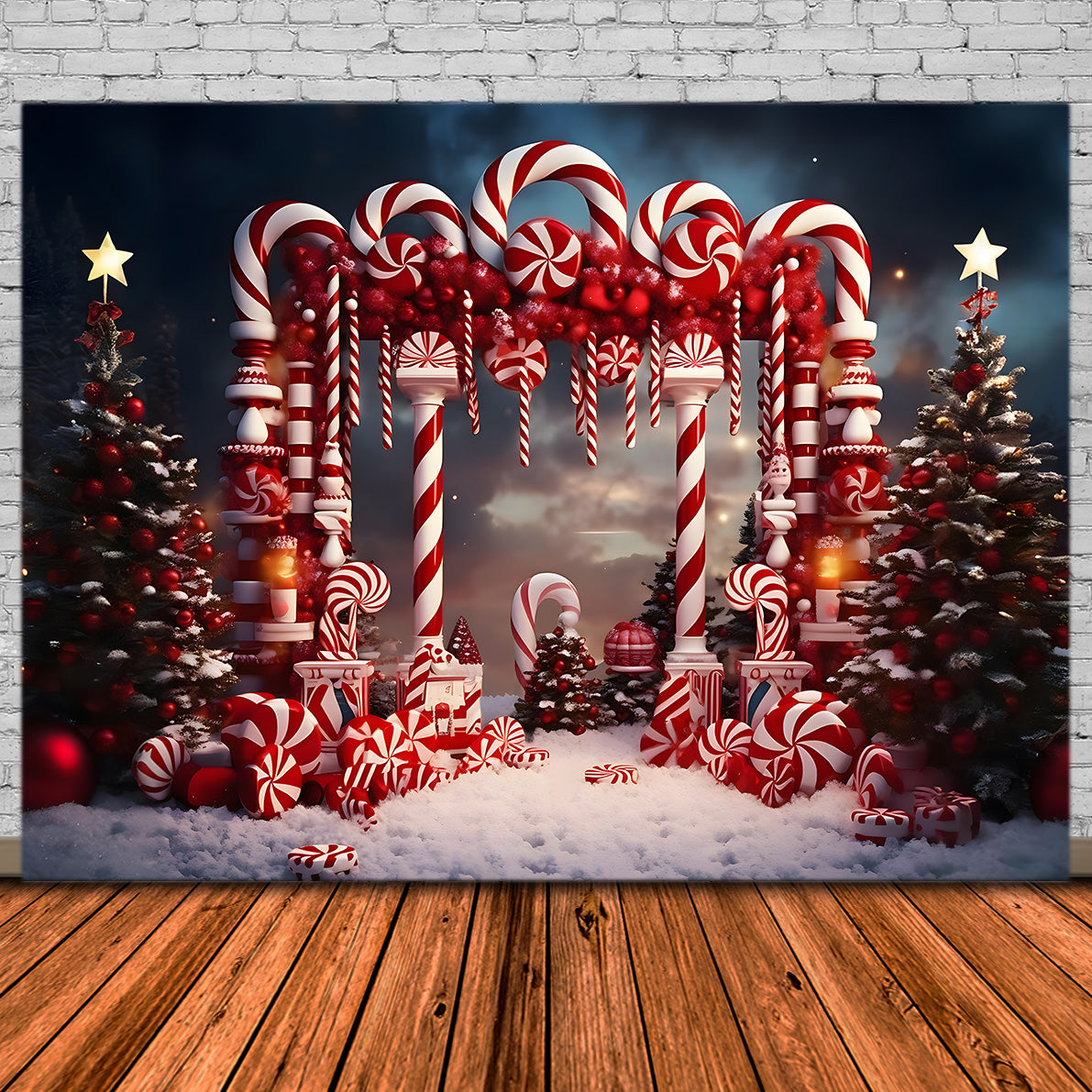 Toile de Fond Magique de Porte en Sucre d'Orge de Noël RR8-229