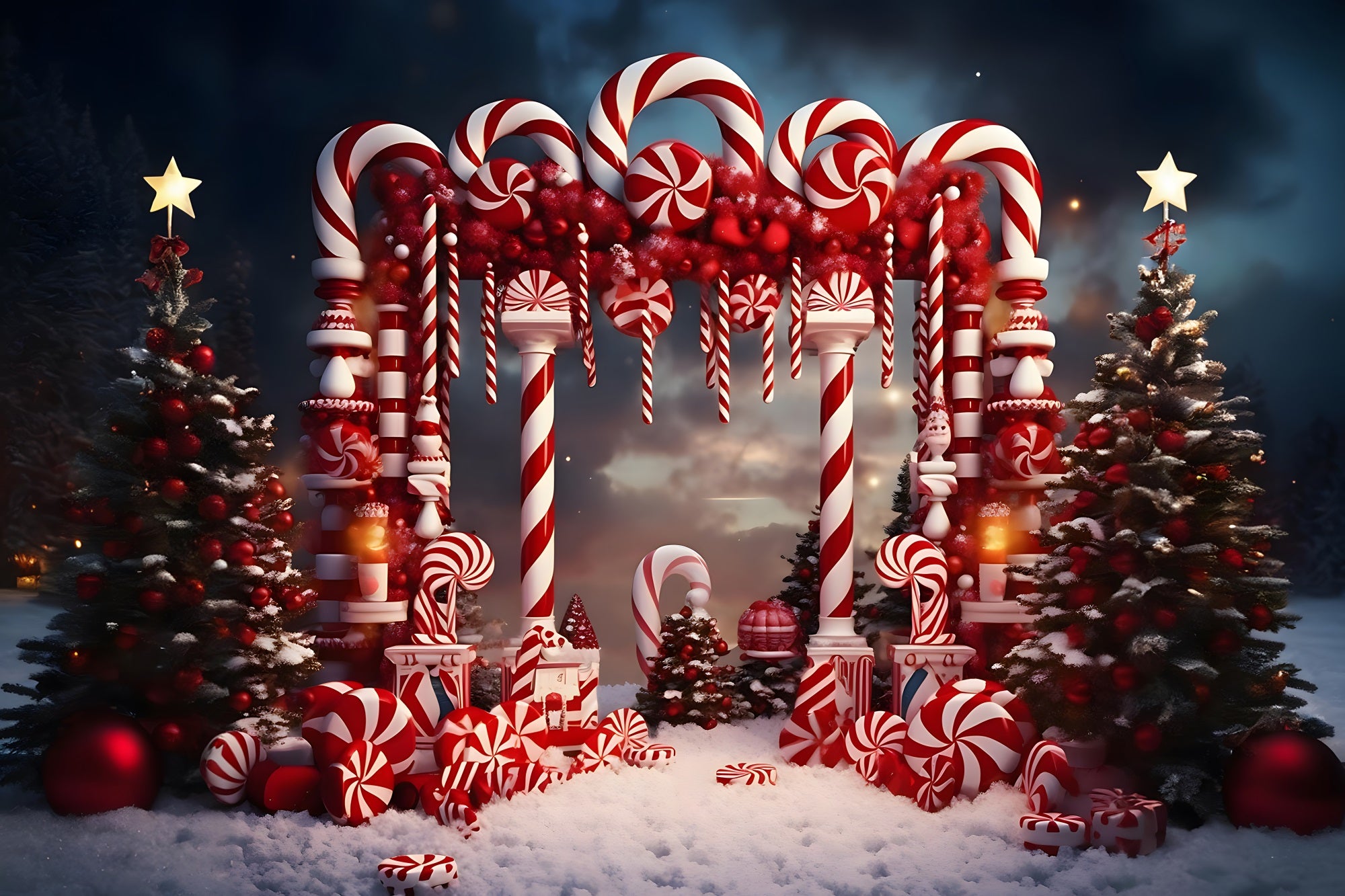 Toile de Fond Magique de Porte en Sucre d'Orge de Noël RR8-229