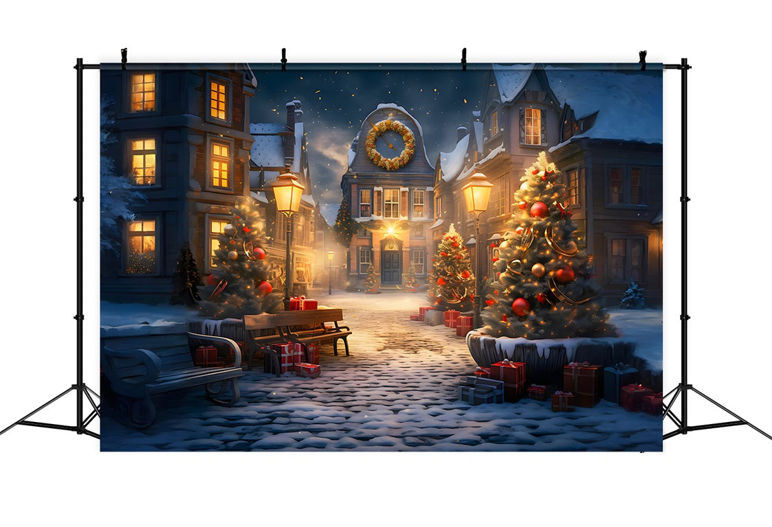 Toile de Fond de Scène de Village Enneigé Enchantée de Noël RR8-230